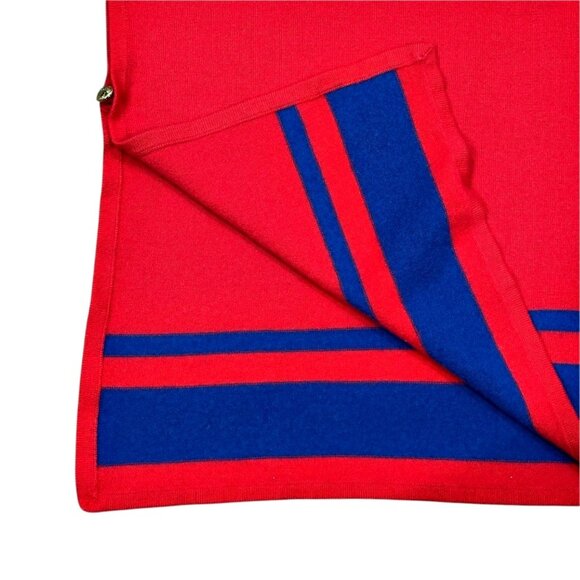 Draper James Womens Sweater Cape Poncho OS One Size Red Blue Wool Blend Nautical - Picture 6 of 11